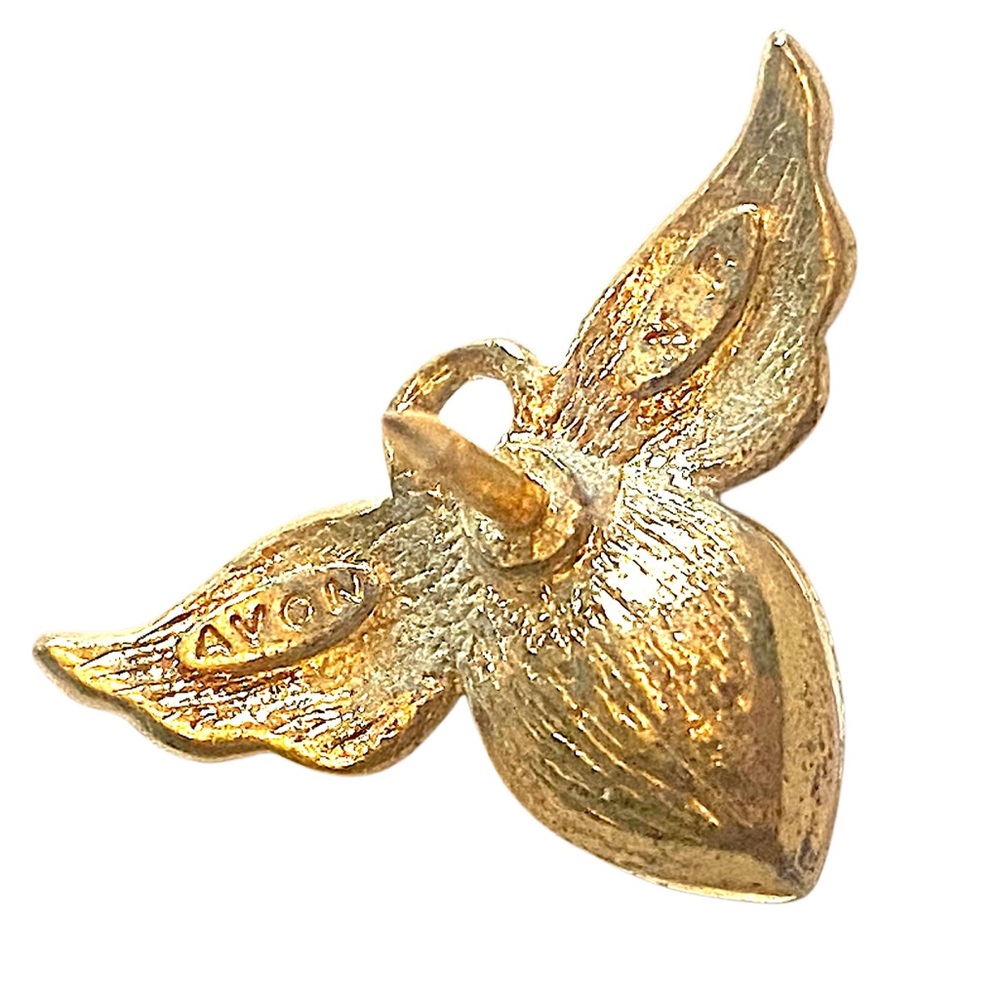 Avon Peridot Green Heart Angel Wings Brooch Pin - Picture 2 of 3